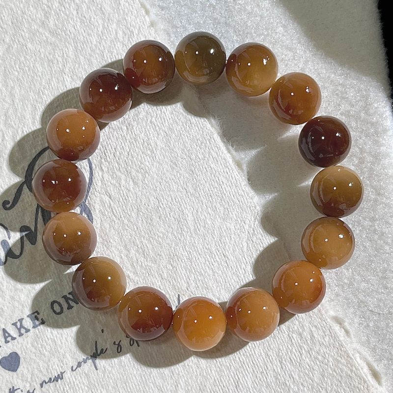 Natural Floral-Skin Jade-Like Bodhi Bead Bracelet – 12-13mm Round Beads