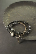 Obsidian & Black Rutilated Quartz Brass Bracelet for Protection & Focus