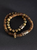 Green Sandalwood Tibetan Dzi Bead Charm Bracelet Prayer Beads
