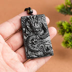 Natural A-Grade Black Jadeite Dragon King Zodiac Pendant