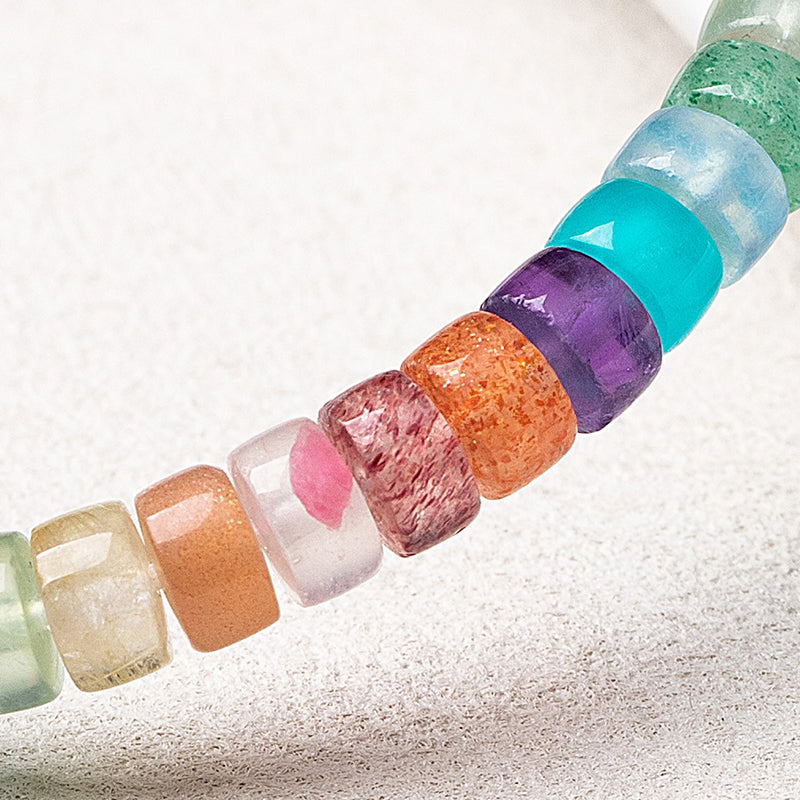 Natural Crystal Multi-Gemstone Rainbow Straight-Cut Beaded Bracelet - Minimalist Fashion 6mm
