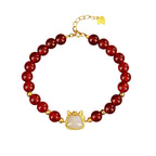 Women’s S925 Silver Red Agate Lucky Horse Bracelet, Retro Chinese Zodiac Year Jewelry