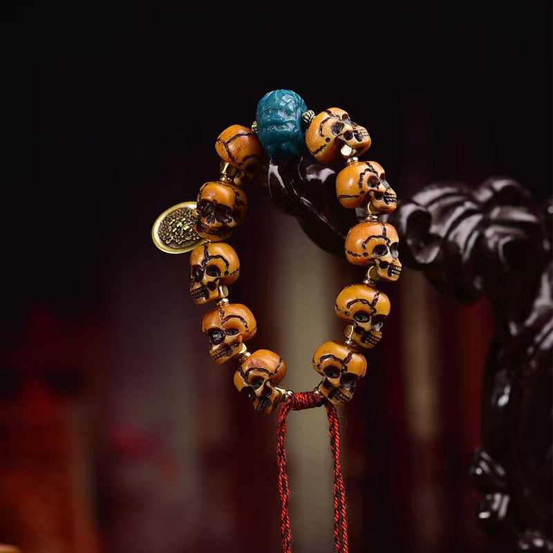Tibetan Camel Bone Handcrafted Skulls Bracelet  – Unique Tibetan-Style Skull Bead Bracelet