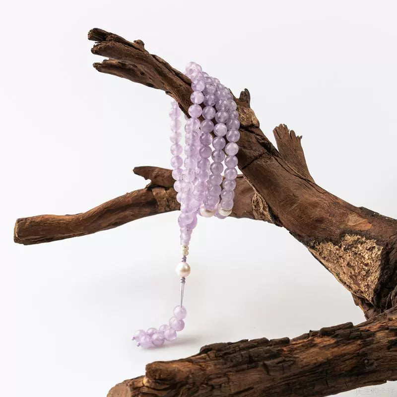 Buddha3bodhi 7mm Lavender Amethyst 108 Bead Mala with Freshwater Pearls
