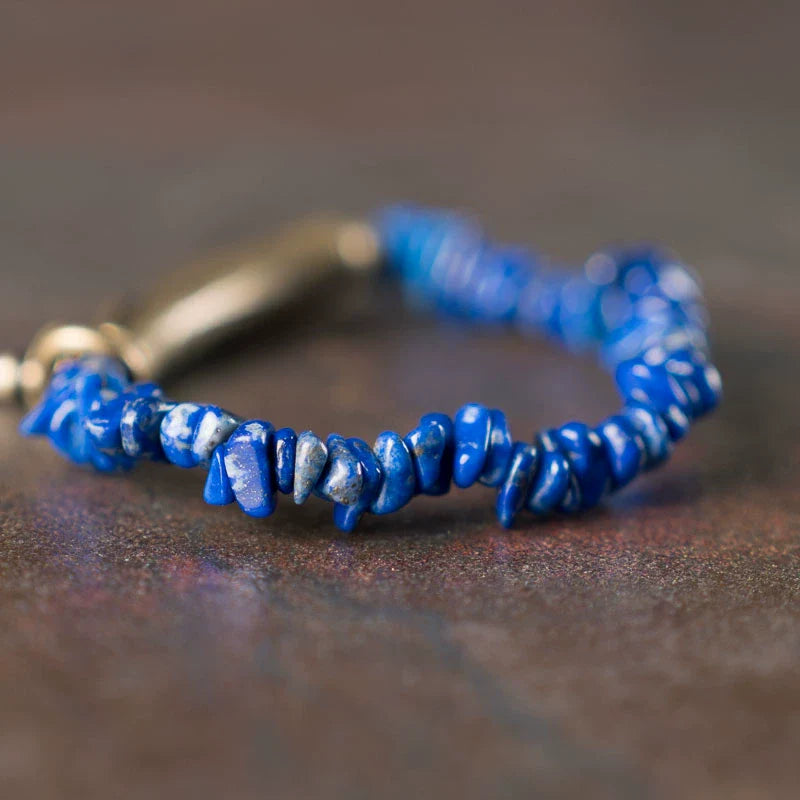 Irregular Lapis & Brass Single-Strand Bracelet