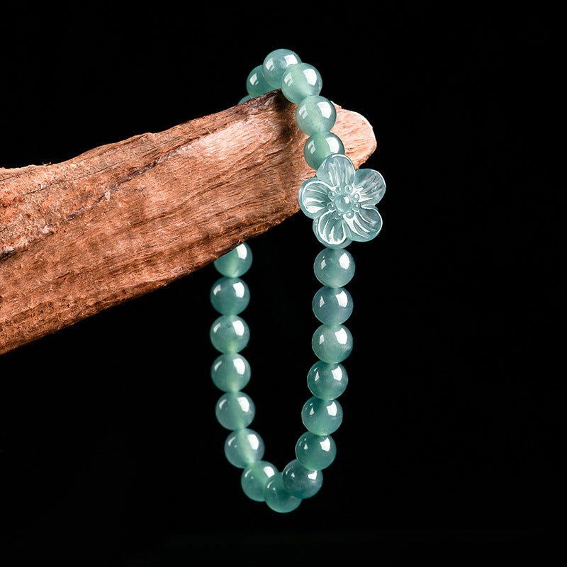 Natural A-Grade Blue Water Jadeite Peach Blossom Bracelet