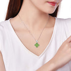 Natural Spinach Green Aged Hetian Green Jade Four-Leaf Clover Pendant with S925 Silver for Women