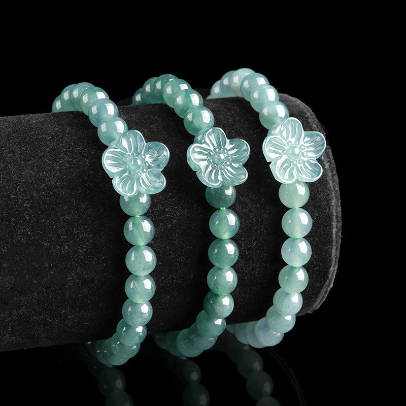 Natural A-Grade Blue Water Jadeite Peach Blossom Bracelet