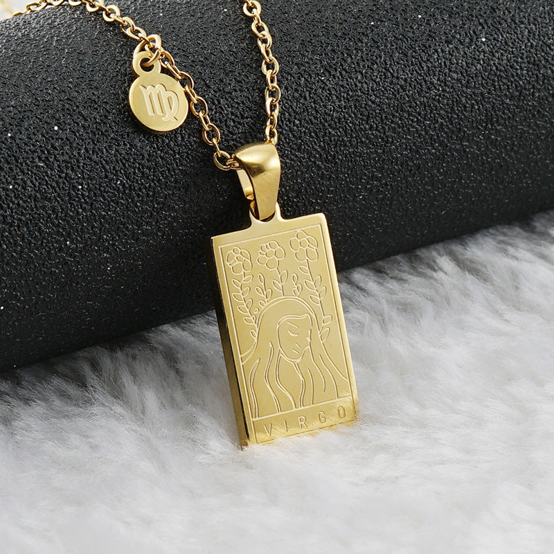 12 Zodiac Sign Pendant Necklace – 18K Gold-Plated Titanium Steel