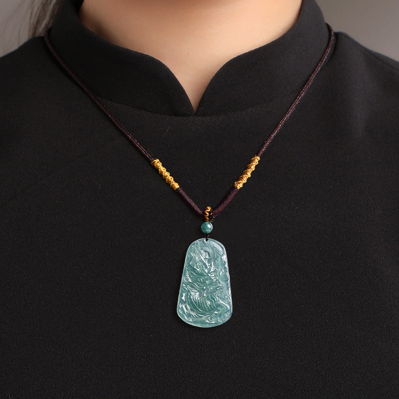 Natural Ice Blue Jadeite Dragon “Soaring Across the Four Seas” Pendant – Genuine A-Grade Blue Water Jade Zodiac Dragon Talisman