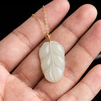 Natural Aged Hetian White Jade Gold Branch & Jade Leaf Pendant for Women