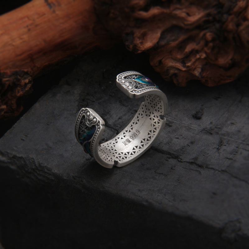 999 Pure Silver Hollow Enamel Ring