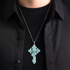 Natural Blue Water Jadeite Serpent-Wrapped Cross Pendant – A-Grade Jade, S925 Silver Clasp, Steel-Titanium Chain