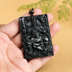 Natural A-Grade Black Jadeite Guan Gong Dragon Pendant for Men & Women