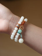 White Jade Bodhi Double Wrap Bracelet with Lotus Accent for Women