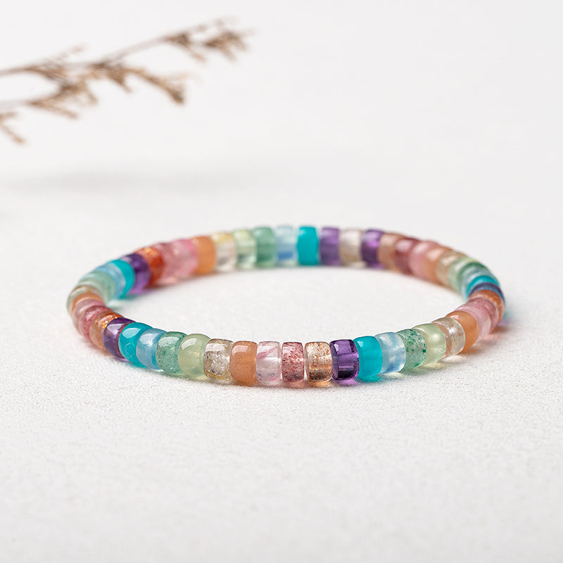 Natural Crystal Multi-Gemstone Rainbow Straight-Cut Beaded Bracelet - Minimalist Fashion 6mm