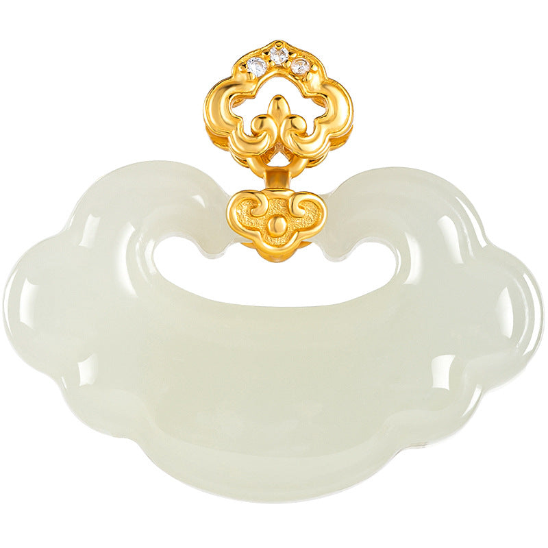 Natural Hetian White Jade Ruyi Lock Pendant – Talisman of Protection & Peace