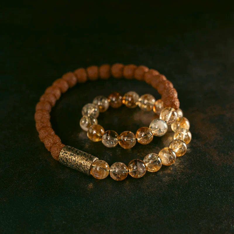 Citrine & Vajra Bodhi Bead Bracelet Tibetan Vintage Double-Wrap Bracelet for Women