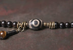 Vintage Multi-Layer Ebony Bead Bracelet with Tiger Eye & Dzi Bead for Protection