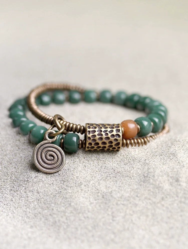 Double-Layer Bodhi Beads& Brass Bracelet Calming Stress-Relief Stack for Women