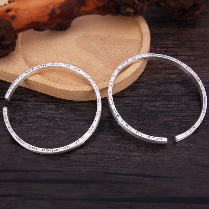 S999 Pure Silver Moon & Sun Couple Bangle