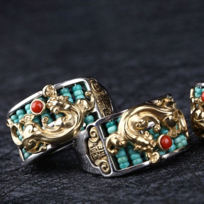 Exclusive: Buddha & Karma Pixiu Abacus Turquoise Ring - Fortune Keeper