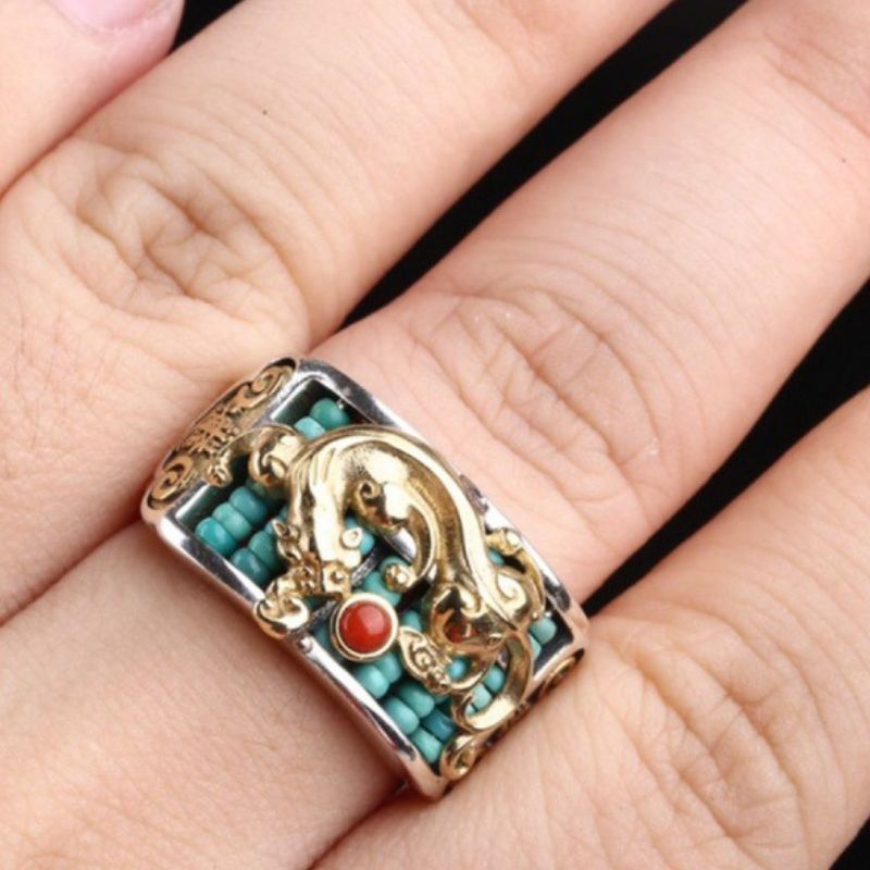 Exclusive: Buddha & Karma Pixiu Abacus Turquoise Ring - Fortune Keeper