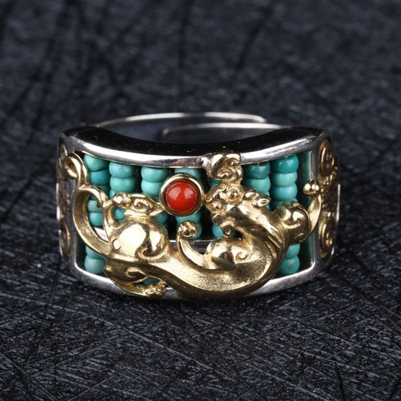 Exclusive: Buddha & Karma Pixiu Abacus Turquoise Ring - Fortune Keeper