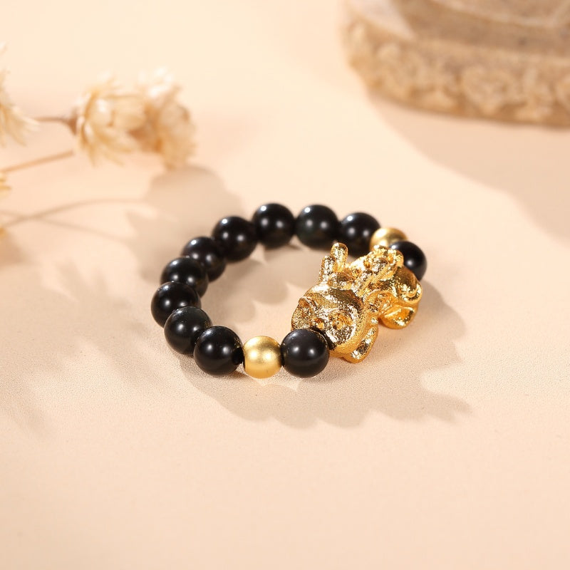 Buddha & Karma Pixiu Black Obsidian Wealth Ring