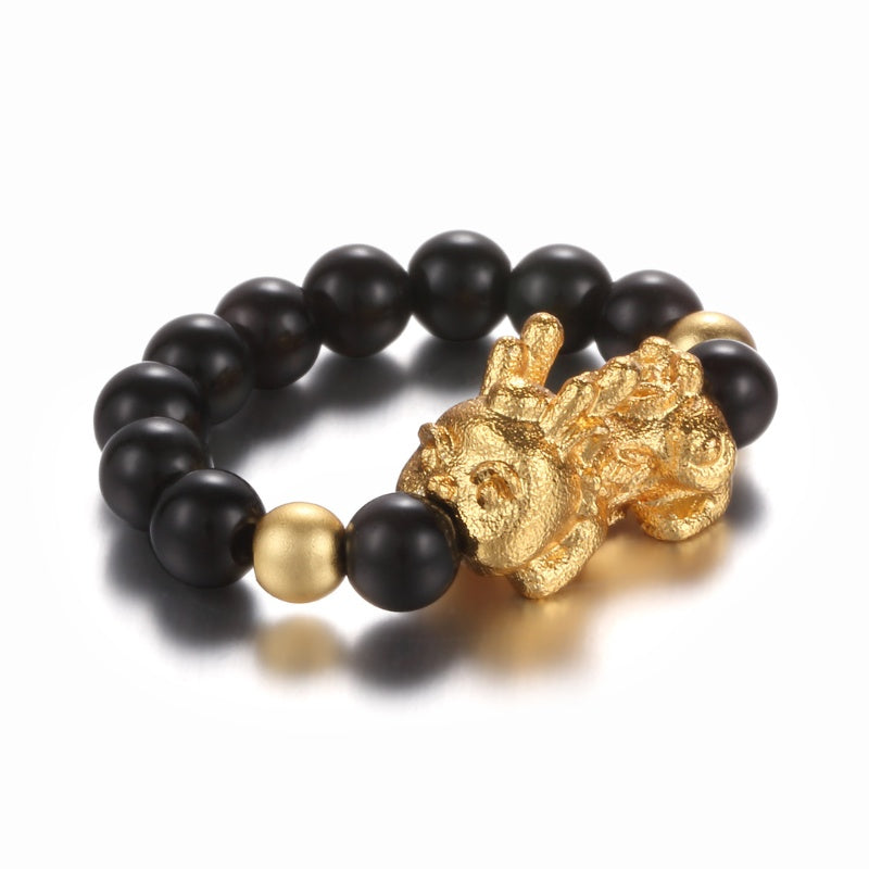 Buddha & Karma Pixiu Black Obsidian Wealth Ring