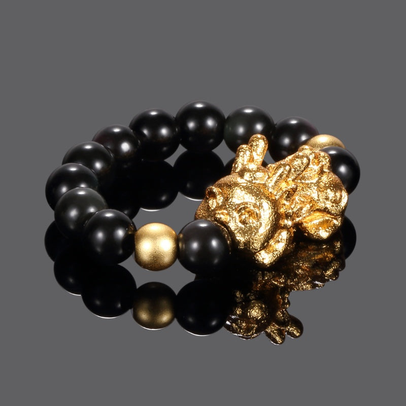 Buddha & Karma Pixiu Black Obsidian Wealth Ring