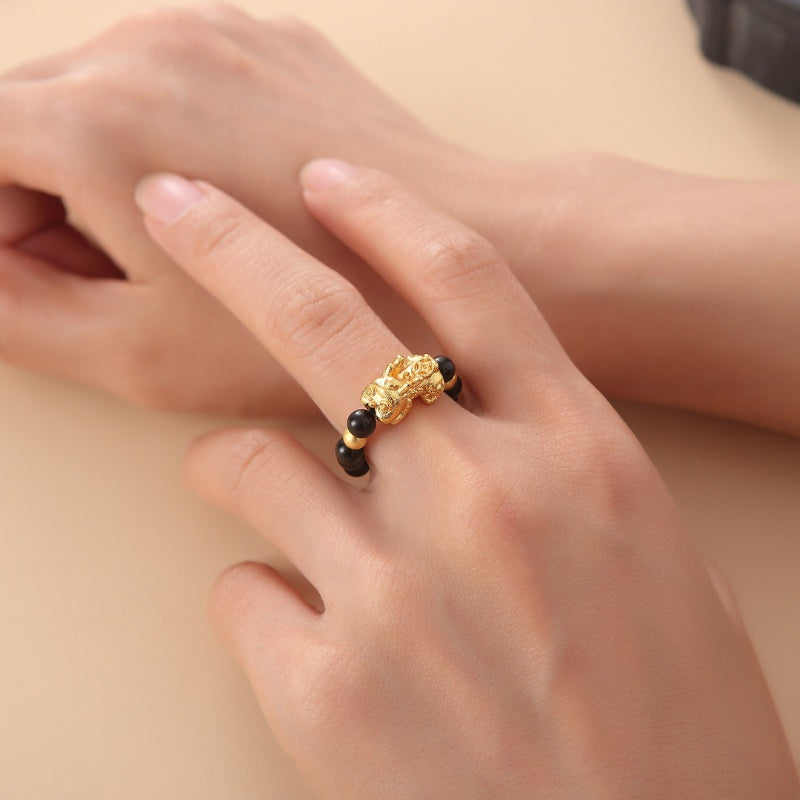 Buddha & Karma Pixiu Black Obsidian Wealth Ring