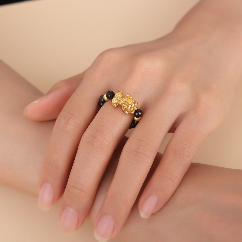 Buddha & Karma Pixiu Black Obsidian Wealth Ring