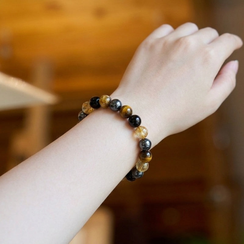 Exclusive: Buddha & Karma Quadruple Protection Bracelet - Tiger’s Eye, Obsidian, Hematite, Citrine