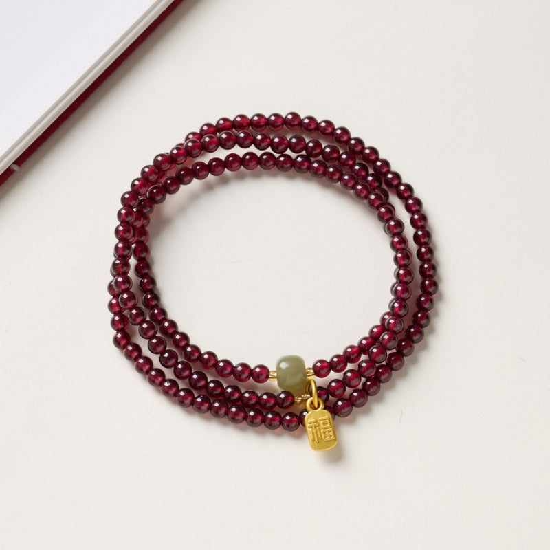 Buddha & Karma Red Garnet Beads Fu Wealth Bracelet