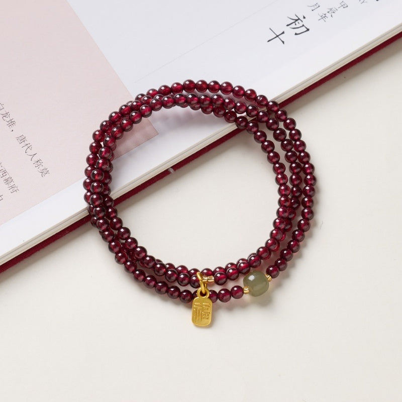 Buddha & Karma Red Garnet Beads Fu Wealth Bracelet