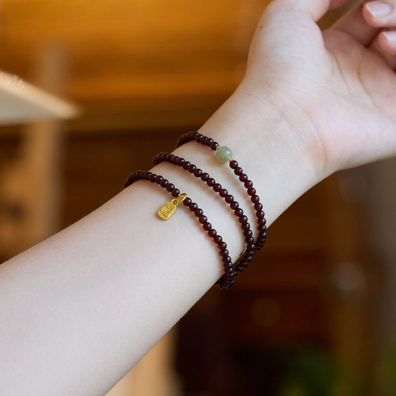 Buddha & Karma Red Garnet Beads Fu Wealth Bracelet