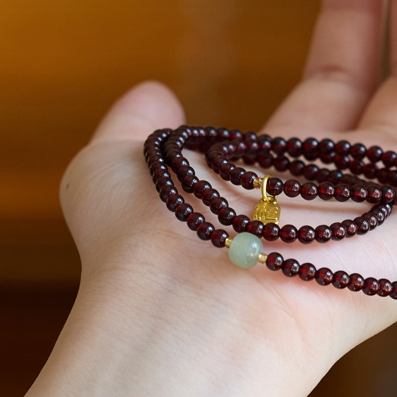Buddha & Karma Red Garnet Beads Fu Wealth Bracelet