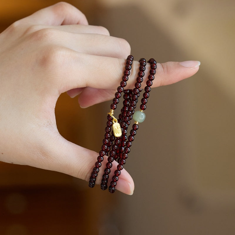 Buddha & Karma Red Garnet Beads Fu Wealth Bracelet