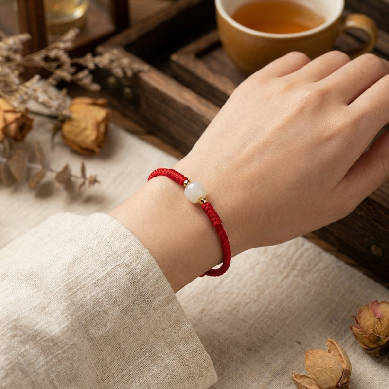 Buddha & Karma Red String Hetian Jade Stone Bracelet