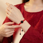 Exclusive: Buddha & Karma Red String Rainbow Obsidian Bracelet