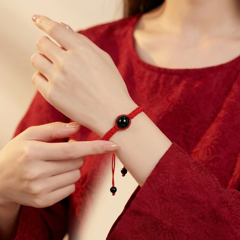 Exclusive: Buddha & Karma Red String Rainbow Obsidian Bracelet