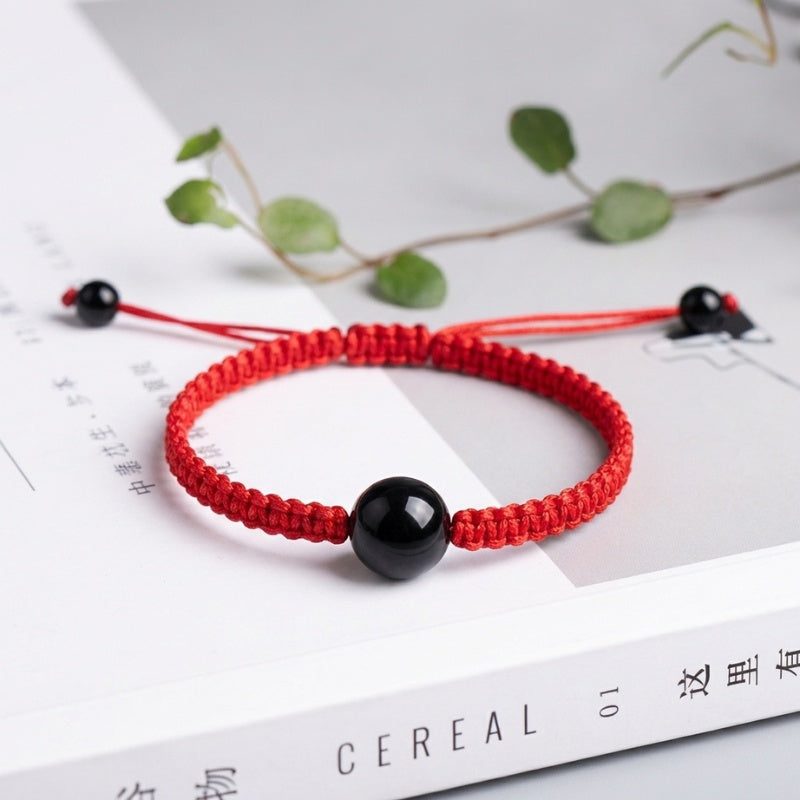 Exclusive: Buddha & Karma Red String Rainbow Obsidian Bracelet