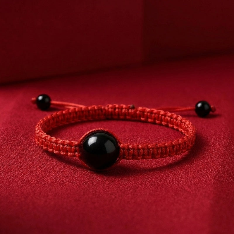 Exclusive: Buddha & Karma Red String Rainbow Obsidian Bracelet