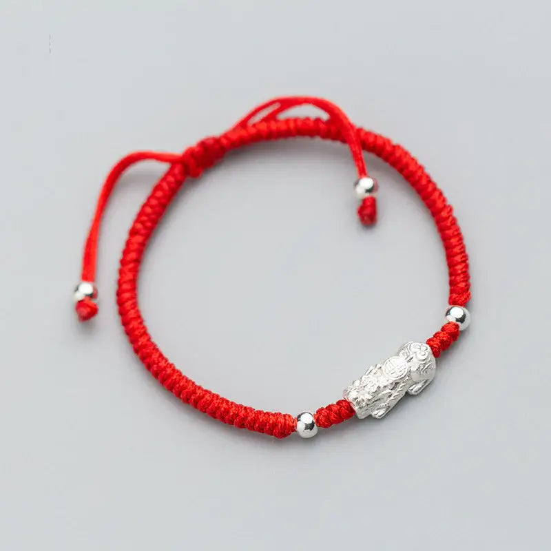 Buddha & Karma Red String Silver Pixiu Bracelet - Attract Windfall Luck