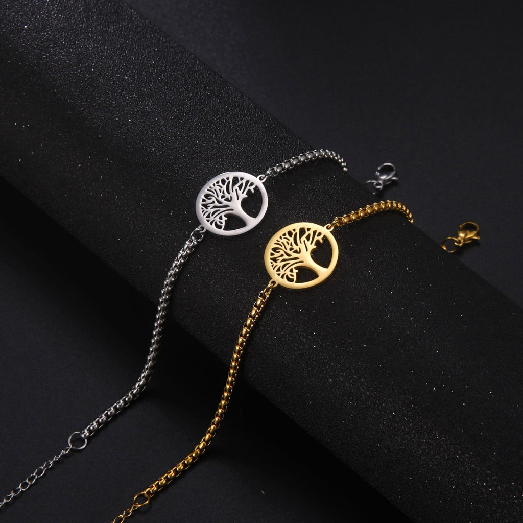 Tree of Life Stainless Steel Box Chain Bracelet