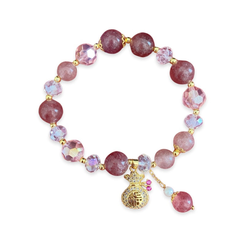 Buddha & Karma Strawberry Quartz Heart Bracelet