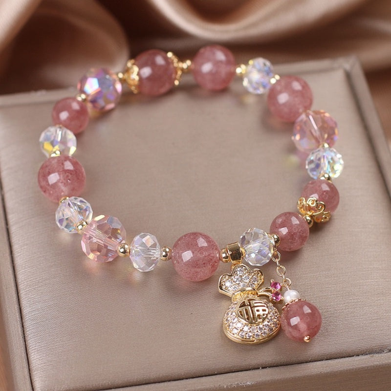 Buddha & Karma Strawberry Quartz Heart Bracelet