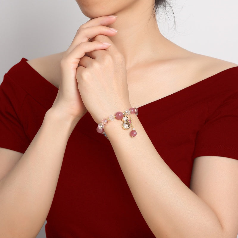 Buddha & Karma Strawberry Quartz Heart Bracelet