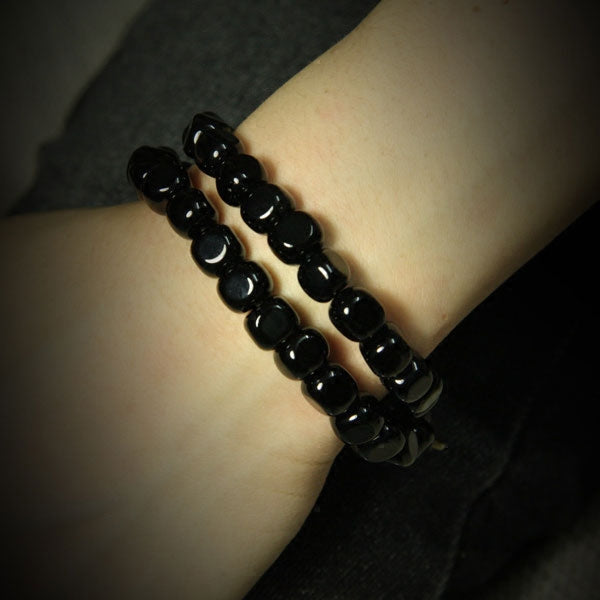 Tibetan Double-Layer Obsidian Square Bead Bracelet – Vintage Style for Men & Women